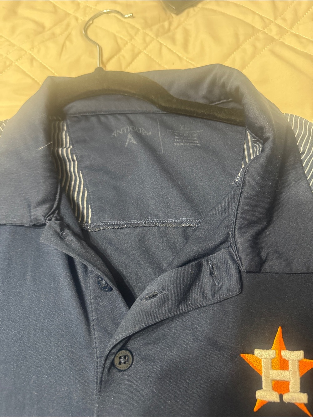 Antigua Men's Navy Polo with Orange & White Embroidered Logo